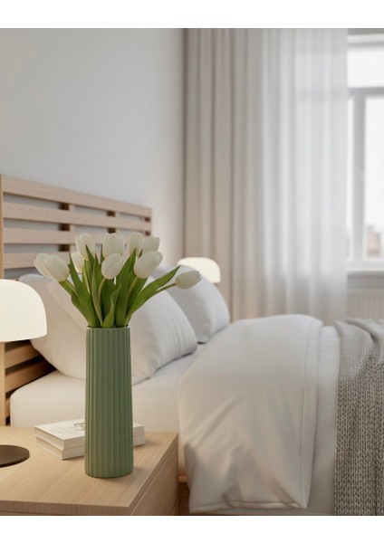 Yeşil Çizgili Modern Dekoratif Taş Vazo Şık Salon ve Masaüstü Aksesuar fırsatları