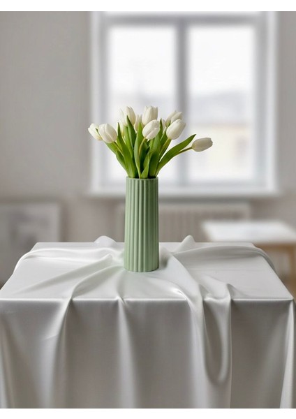 Yeşil Çizgili Modern Dekoratif Taş Vazo Şık Salon ve Masaüstü Aksesuar