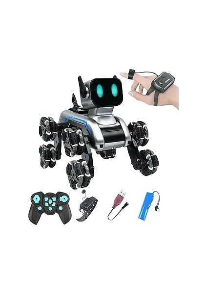 Oyuncak 2.4 Ghz Uzaktan ve Bilekten Kumandalı Şarjlı 8 Teker Akrobat Robot Köoek Müzikli ve LED Işı