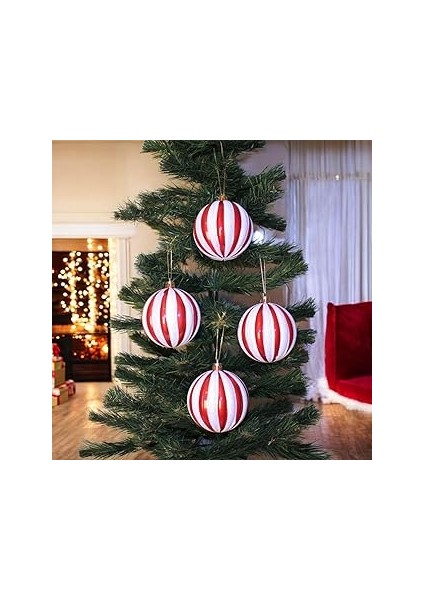 Yilbaşi Topu 8 cm 4lü Kirmizi Beyaz Süs