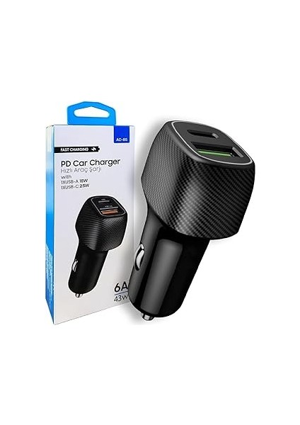 Destomedya Güncelçarşı Ac-85 Pd Quick Charge 3.0 Usbx2 6A 38 Watt Araç Içi Hızlı Şarj Aleti Type C
