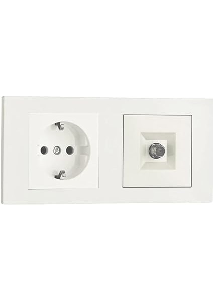 Ovivo Grano Beyaz 2'li Set Topraklı Priz ve F Konnektör Uydu Priz Set