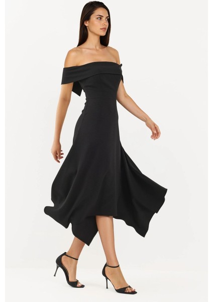 Kadın Omuz Açık A Kesim Uzun Elbise Siyah fiyatları