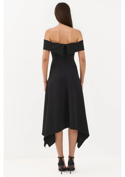 Kadın Omuz Açık A Kesim Uzun Elbise Siyah modelleri