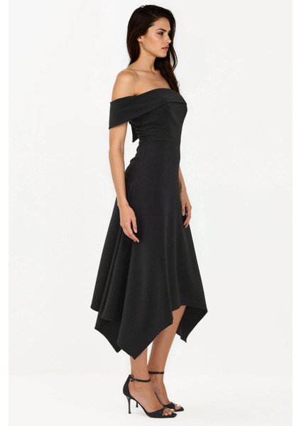 Kadın Omuz Açık A Kesim Uzun Elbise Siyah indirimleri