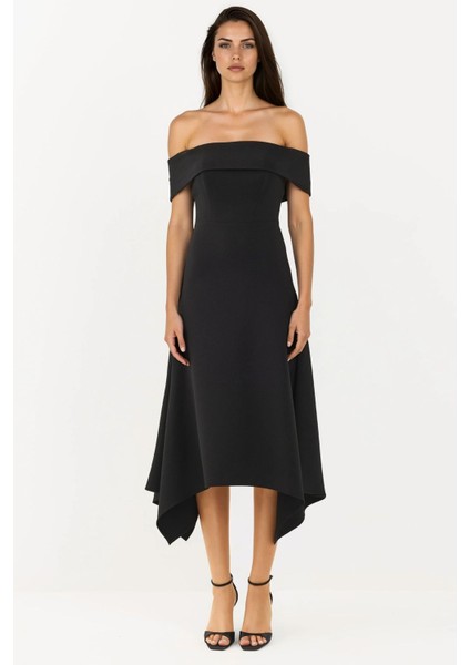 Kadın Omuz Açık A Kesim Uzun Elbise Siyah