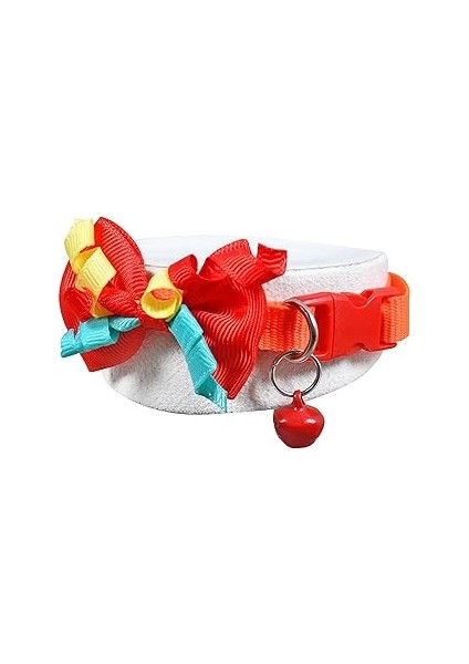 X-Perk Neon Kumaş Papyonlu Zilli Kedi Köpek Tasması Boyun Tasma Ayarlı