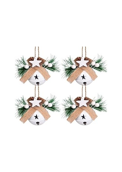 Herdekora Yılbaşı Ağaç Süsü Çıngıraklı Yılbaşı Topu 4'lü Set Beyaz 6x7 Cm.
