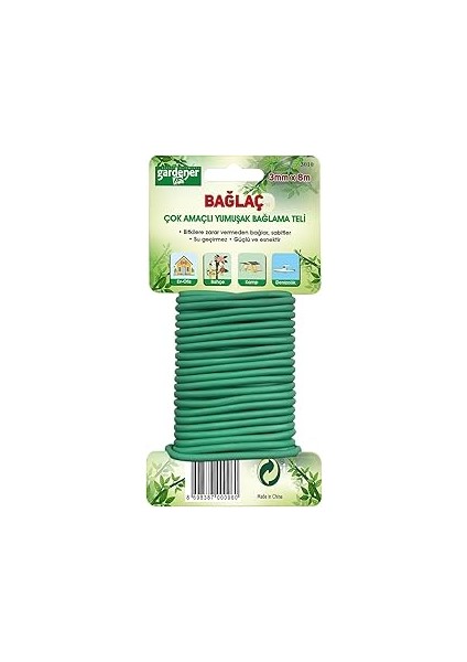 Gardener 3010 Bağlaç, Çok Amaçlı Yumuşak Bağlama Teli - 3mm x 8m