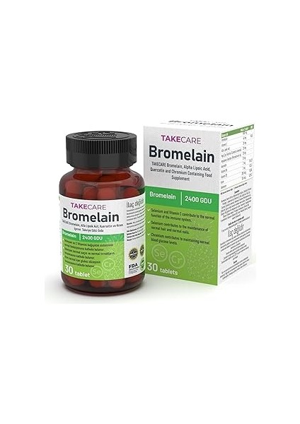 Takecare Herbal Bromelain 500MG, Alfa Lipoik Asit, C Vitamini, Kuersetin, Selenyum ve Krom Içeren 3