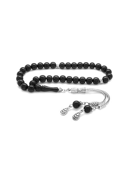 (Tesbihane) Kararmaz Metal Püsküllü Küre Kesim Sade Rus Oltu Tesbih