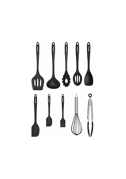 Valletta Salvatore Isıya Dayanıklı Yanmaz Yapışmaz Silikon Spatula Seti 10 Parça Siyah