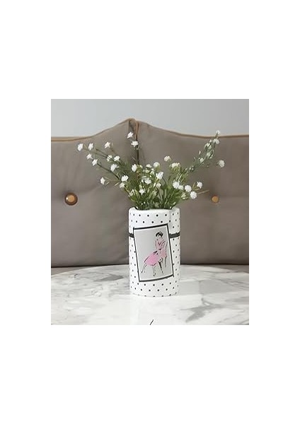 Vazo Dahi̇l,vazo Dahi̇l,vazoda Çi̇çek,beyaz Yapay Çi̇çek,vazo Dekorati̇f Pembe Elbi̇seli̇ Kadin 7X7X16CM