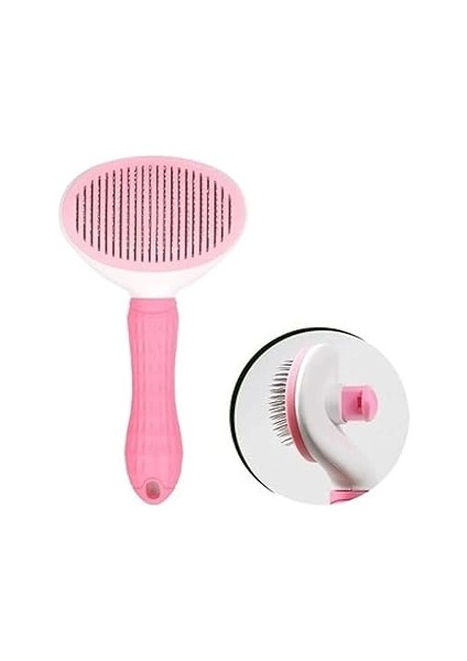 Ti̇neke Lüks Otomatik Temizlenen Tuşlu Evcil Hayvan Fırçası Kedi Köpek Tüy Toplayıcı Tarak Pembe