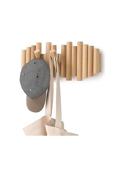 Umbra Picket 5 Gardırop Askısı, Gardırop Çubuğu ve Duvar Dekoasyonu Cilalı Çam Ağacından Doğ
