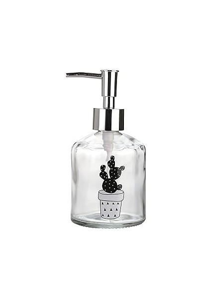 Cam Sıvı Sabunluk,kaktüs 2 Desen 300ML 7,6X15,5CM