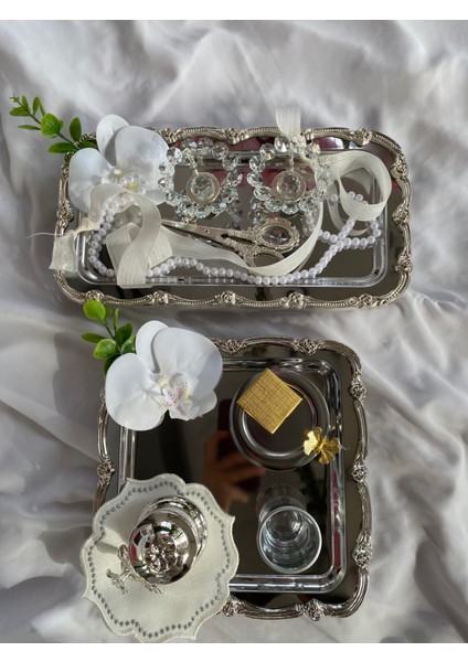 Nişan Tepsisi Ayaklı Söz Tepsisi Gümüş Renginde Tepsi Damat Kahve Tepsisi