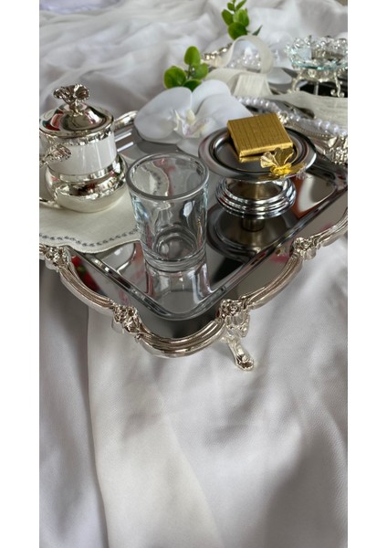 Nişan Tepsisi Ayaklı Söz Tepsisi Gümüş Renginde Tepsi Damat Kahve Tepsisi modelleri