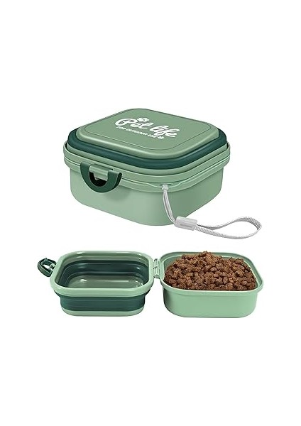 Aputue Katlanabilir Köpek Su Kabı, 2'si 1 Arada Seyahat Kabı, Gıda Uyumlu Pp Malzeme, Kapaklı Taşın