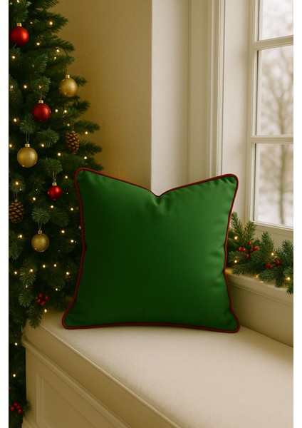 Modern Yılbaşı Konseptli - Dekoratif Kırlent Kılıfı - Yeşil Duck Kumaş - Düz Renk - 45 x 45 modelleri