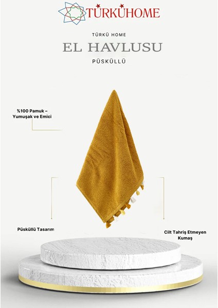 Püsküllü Yumuşak Pamuk Havlu | Yüksek Emicili El Havlusu | Sarı | 50x90 cm fiyatları