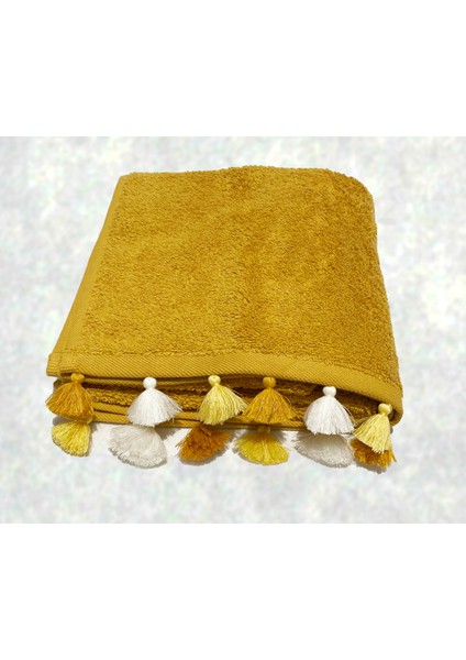 Püsküllü Yumuşak Pamuk Havlu | Yüksek Emicili El Havlusu | Sarı | 50x90 cm modelleri
