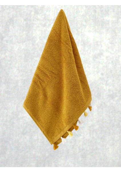 Püsküllü Yumuşak Pamuk Havlu | Yüksek Emicili El Havlusu | Sarı | 50x90 cm