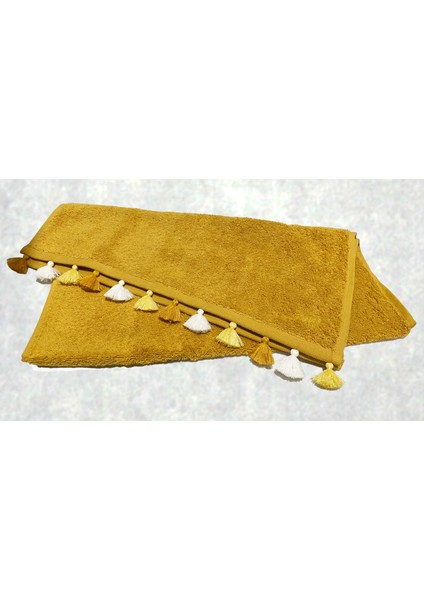 Püsküllü Yumuşak Pamuk Havlu | Yüksek Emicili El Havlusu | Sarı | 50x90 cm fırsatları