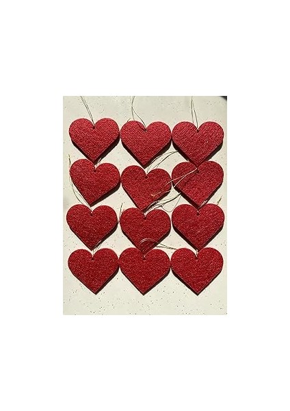 Tasarım Atölyem Kırmızı Kalp Keçe Yılbaşı Ağacı Süs Seti 12 Li Set Kırmızı