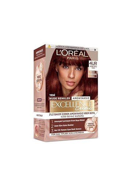 Paris Excellence Creme Nude Renkler Saç Boyası – 4ur Nude Koyu Kızıl