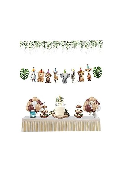 Hediye Sepeti Büyük Boy Safari Konsept Şapkalı Sevimli Hayvanlar Temalı Banner, Doğum Günü Pa