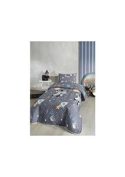 Formeya Astronot Desenli Çocuk-Genç Odası Tek Kişilik Pike-Yatak Örtüsü Takımı (Çarşafsız)