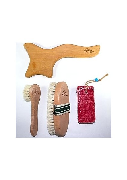 Eldione 4 Adet Kişisel Bakım Seti Doğal At Kılı Selülit Karşıtı Vucüt Bakım Fırçası,gençleş