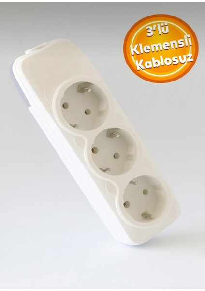 Mutusan Grup Priz 3'lü Anahtarsız Kablosuz Priz Beyaz Üçlü Fiş Kablosuz