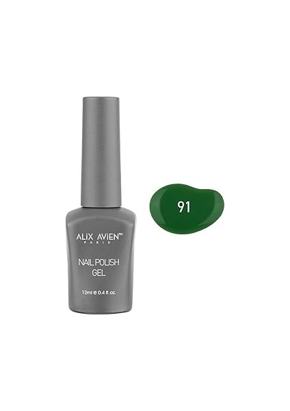 Alix Avien Çim Yeşili Kalıcı Oje 91-Yoğun Renk Veren Oje 12 Ml-Nail Uv Gel Polish 91
