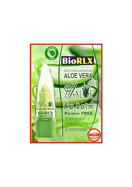 Biorlx 99% Aloe Vera Renkli Dudak Balsamı, Nemlendirici, Dudak Dolgunlaştırıcı, Sıcaklık Renk Değiş