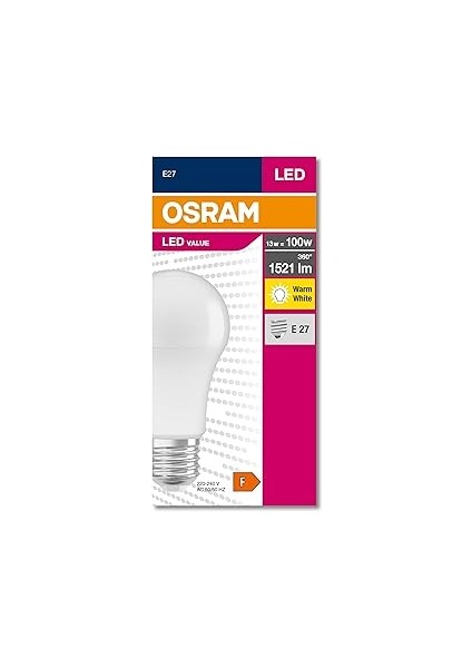 Osram 4052899971097 LED Cla 100, 13 W, 1521 Lümen, 2700 Kelvin, Sarı Işık E27 Duy Ampul, Boy: 12CM