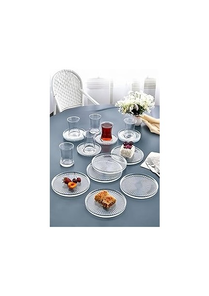 Ili̇va 18 Parça Çay Seti Takımı - Pasta Tabağı, Çay Bardağı, Çay Tabağı - Sade Kahvaltı Takım