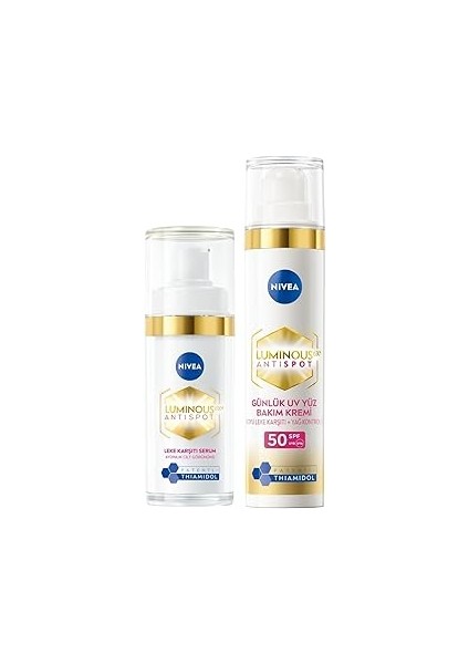 SPF50 LUMINOUS630 Leke Karşıtı Gündüz Yüz Kremi 40ML ve LUMINOUS630 Leke Karşıtı Serum 30ML,