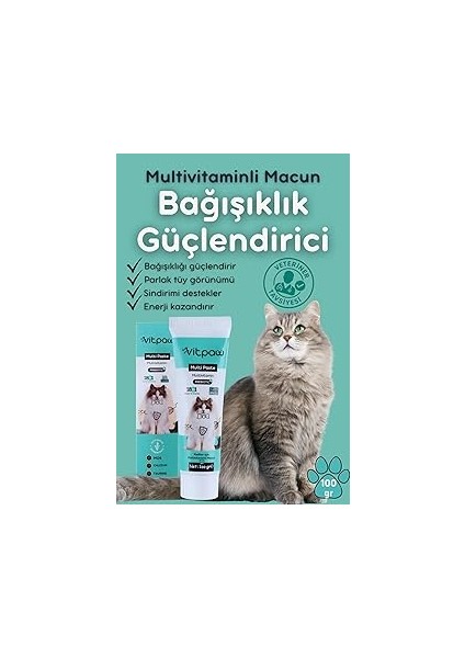 Vitpaw Multi Paste 100 Gr.(Kedi̇ler Içi̇n Bağişiklik Güclendi̇ri̇ci̇ ve Tüy Yumaği Önleyi̇ci̇ Multi̇vi̇tami̇n