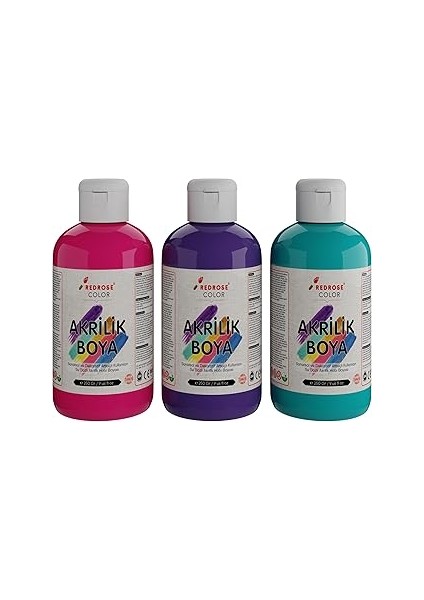 Red Rose Mor, Fuşya, Turkuaz Akrilik Boya 3'lü Set 3X250 gr