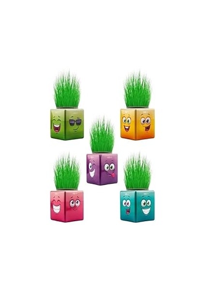 Bambamtoys 3 Adet Karışık 3 Tarafı Emojili Küp Çim Adamlar Okul ve Okul Öncesi Hediyelik Çim Adam B