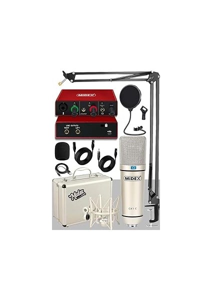 Cx1-C Mikrofon GLX-500 Ses Kartı + Stand Pop Filtre Set