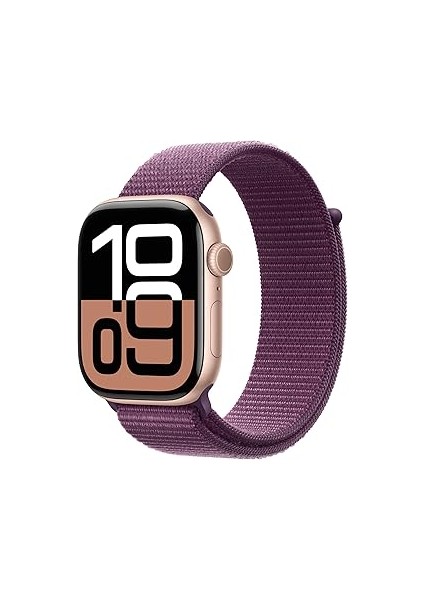 Watch 10 Gps 46 mm Roze Altın Rengi Kasa Akıllı Saat ve Kırmızı Erik Spor Loop - Stand