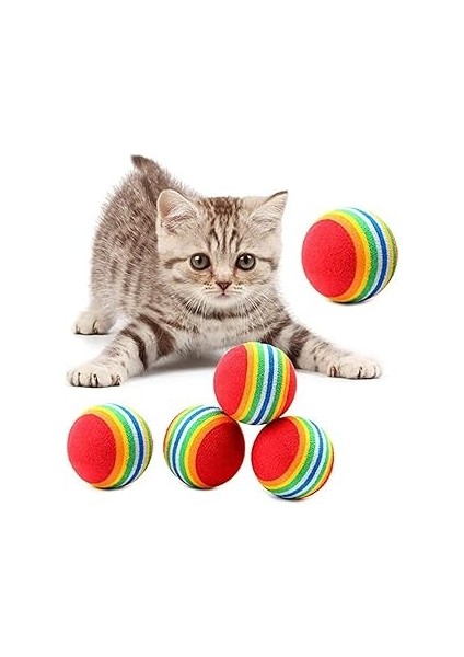 Kedi̇ Topu Oyuncaği 3lü Gökkuşağı Sünger Kedi Köpek Çiğneme Oyun Topu Interaktif Oyuncak