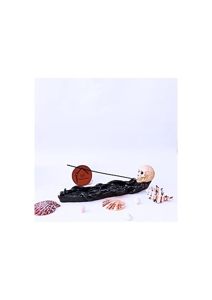 Geri Akışlı Mistik Kuru Kafa Tütsülük – Siyah Seramik, Çubuk Lavanta Hediyeli, Meditasyon/ofis/ev D