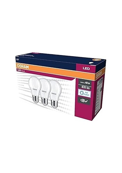 Osram LED Klasi̇k Lamba Beyaz Işik 470 Lm E27 3'lü