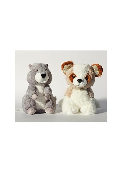 Neşeli Peluş Kankalar 2'li Oyuncak Seti: Pırıltılı Krem Köpek ve Su Samuru | Ce Sertifikalı Uyku Ar