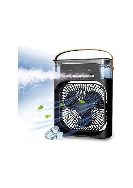 Taşınabilir Işıklı 5 Spreyli Vantilatör Buzlu Buharlı Vantilatör Fan Nemlendirici Siyah