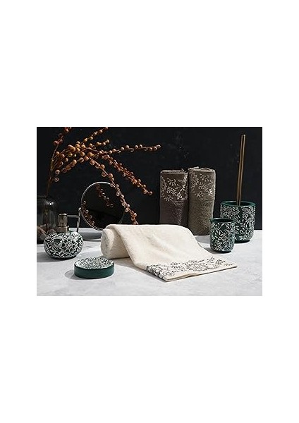 Porland Sty Akra Nakışlı Krem Havlu 50X90